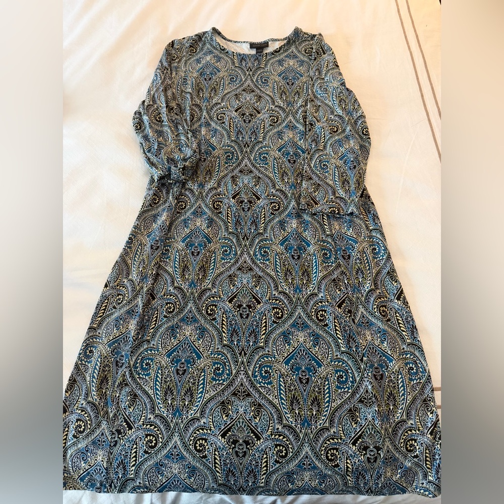 J. Jill Blue and Black Paisley Long Sleeve Dress